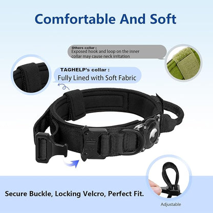 Waterproof AirTag Dog Collar with QR Code ID Tag, Tactical Military Dog Collar with Built-in AirTag Holder, Heavy Duty Metal Buckle & Control Handle, GPS Tracker Collar for Large Dogs (Red, XL)