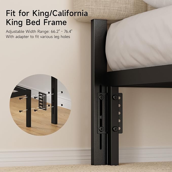 Headboard for King/California King Size Bed, Upholstered Bed HeadBoard with Storage, Linen Fabric Head Board with Vertical Channel Design, Height Adjustable, Easy to Assemble, Beige
