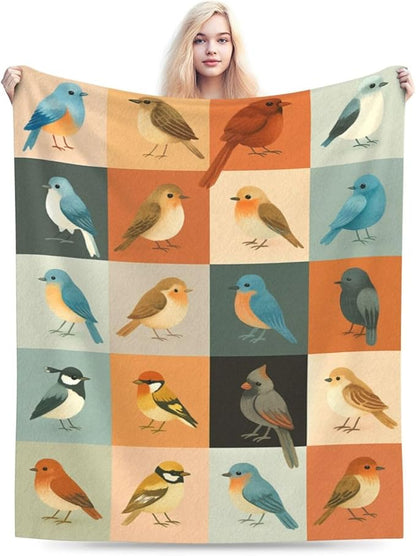 Bird Blanket Super Soft Warm Fluffy Fleece Flannel Sparrow Cardinal Throw Blanket Cozy Fuzzy Plush Stuff Bedding Blankets Gifts for Women Kids Boys Girls Adults 50"X40"