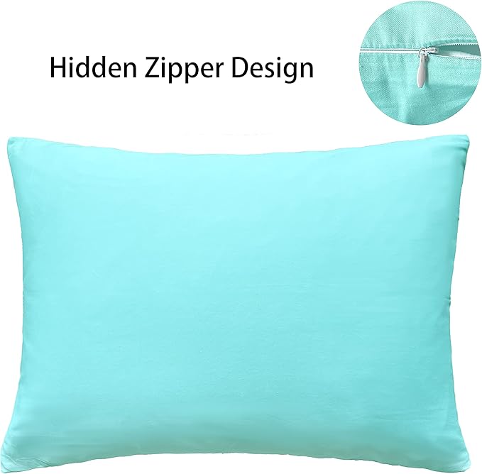 iMaylex Soft 100% Egyptian Cotton Zipper Closure Pillowcases, Cozy and Lightweight Pillow Case, Set of 2, Cyan, Standard, 20" x 26"