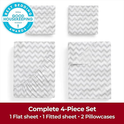 Mellanni California King Sheets Set - 4 PC Iconic Collection Bedding - Hotel Luxury, Extra Soft, Cooling Bed Sheets - Wrinkle, Fade, Stain Resistant (Cal King, Chevron Gray)