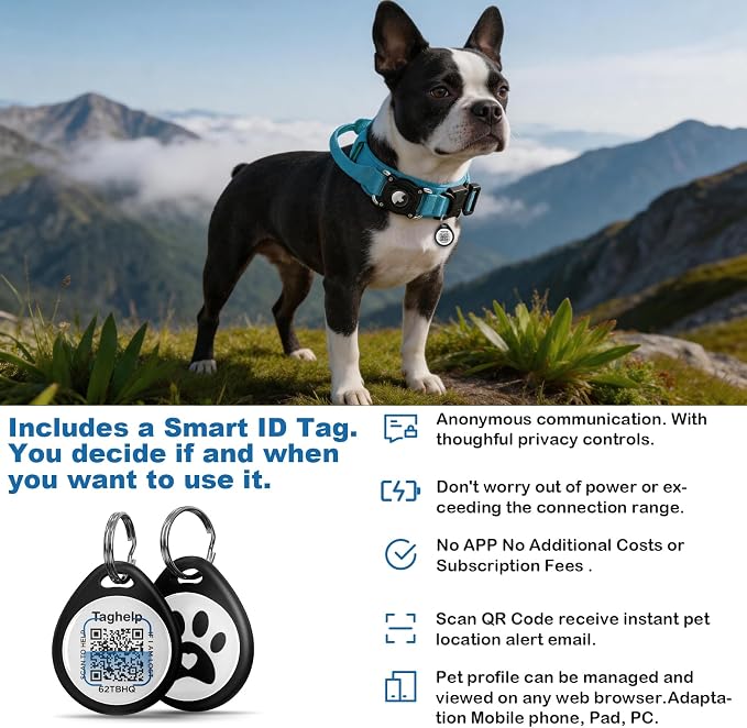 Tactical Dog Collar, Adjustable Military Training Nylon Dog Collar with Control Handle and Heavy Metal Buckle for Medium and Large Dogs, with Smart ID tag and Airtags Case (Blue,M)