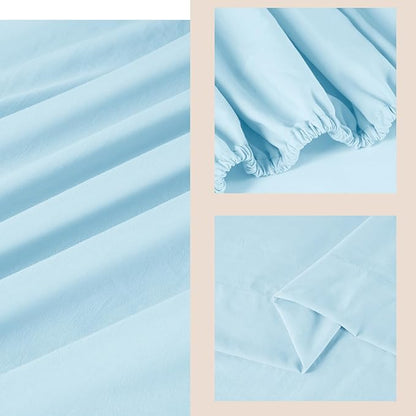 ROSE&RISY King Size Sheet Set, Pre-Washed Microfiber Cotton-Like 4 Pcs Ultra Soft Bedding Set King, Breathable Cooling Skin-Friendly All Seasons, 1 Fitted, 1 Flat, 2 Pillowcases (Baby Blue, King)