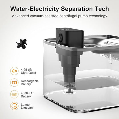 NPET Wireless Cat Water Fountain, 4L/135oz Pet Fountain with Smart Sensor, 4000mAh Rechargeable Battery Operated & Quiet Pump, Automatic Cordless Water Dispenser with 4Pcs Filters