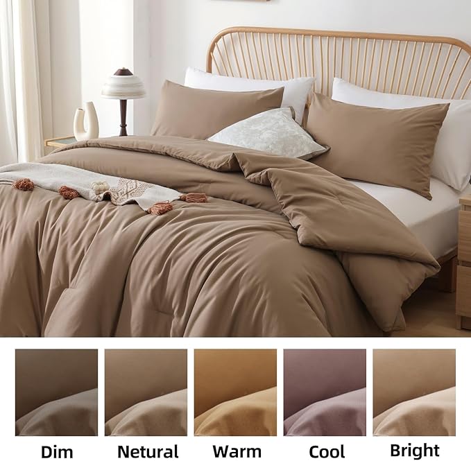 ROSGONIA Full Size Comforter Sets for Girls Boys Kids Dark Khaki, 3pcs Comforter Full Size (1 Comforter & 2 Pillowcases) Lightweight Dorm Bedding Sets