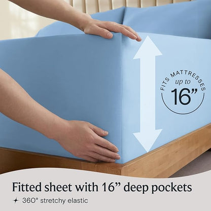LuxClub Twin XL Sheets - Soft Twin Bed Sheets for Boys and Girls, 3 PC Deep Pockets 18" Eco Friendly Wrinkle Free Kids Fitted Sheets Machine Washable Hotel Bedding Silky Soft - Sky Twin XL