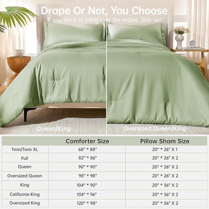 MUXHOMO Green King Size Comforter Set, All Season Ultra Soft Down Alternative Bedding - 3 Piece Lightweight Bed Set Includes 1 Comforter (104"x90") and 2 Pillow Shams (20"x36")