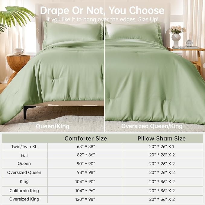 MUXHOMO Green Oversized King Comforter Sets, All Season Ultra Soft Down Alternative Bedding - 3 Piece Lightweight Bed Set Includes 1 Comforter (120"x98") and 2 Pillow Shams (20"x36")