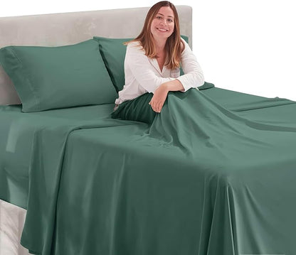 Nestl Queen Size Sheet Set, 4 Piece Extra Deep Pocket (18-24 inches), Microfiber, Cooling, Hotel Luxury, Soft, Breathable, Wrinkle-Free, Easy to Care, Forest Green