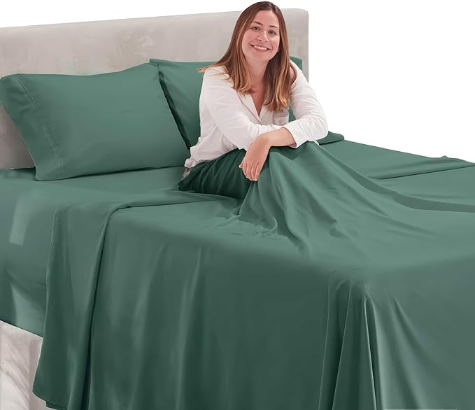 Nestl California King Size Sheet Set, 4 Piece Extra Deep Pocket (18-24 inches), Microfiber, Hotel Luxury, Soft, Breathable, Wrinkle-Free, Easy to Care, Forest Green