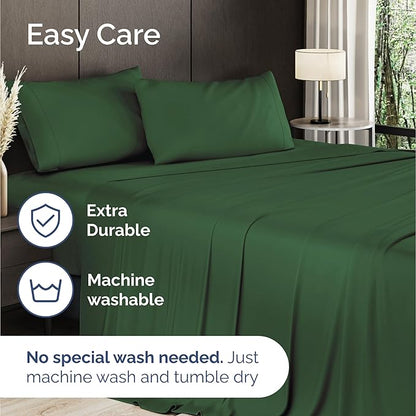100% Rayon Derived From Bamboo - Sheets Twin Size - Cooling Sheets for Twin - Soft, Breathable & Hotel Luxury Bedding - 1 Flat & 1 Fitted & 1 Pillowcase w/ 16 Inch Deep Pockets - Emerald Green