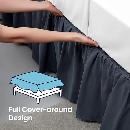 SLEEP ZONE Ruffled Bed Skirts Full Size, Anti-Static Bedskirt Dust Ruffles with 15 inches Tailored Drop, Easy Fit, Fade Resistant, Grey, Full