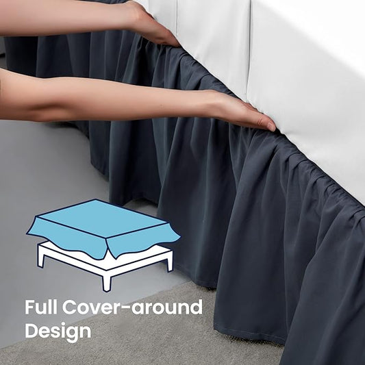 SLEEP ZONE Ruffled Bed Skirts Full Size, Anti-Static Bedskirt Dust Ruffles with 15 inches Tailored Drop, Easy Fit, Fade Resistant, Grey, Full
