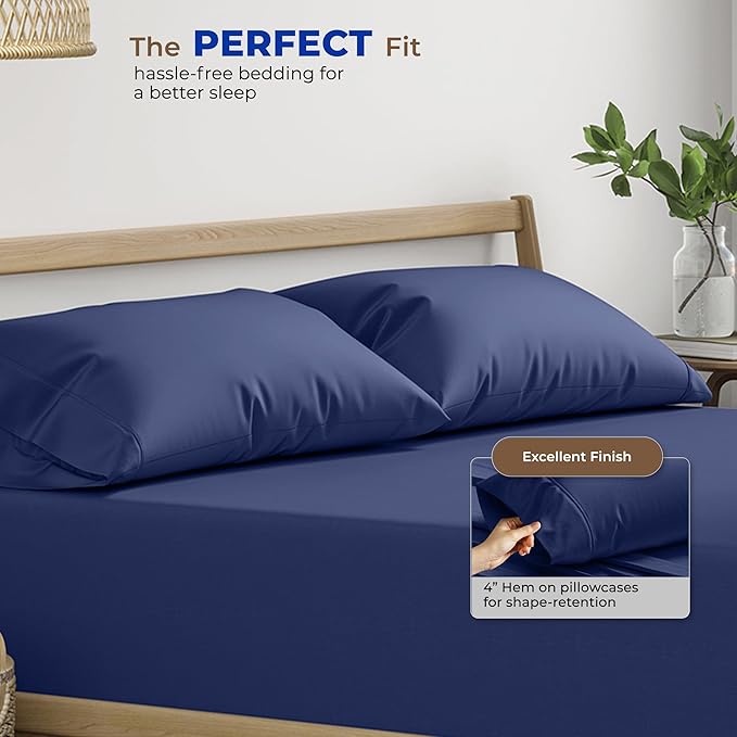 Thread Spread 100% Egyptian Cotton King Size Pillow Cases Set of 2 - Luxury 1000 Series Paradise Collection Pillow Cases King Size (Navy Blue), Soft Cooling Hotel Egyptian Cotton Pillowcases
