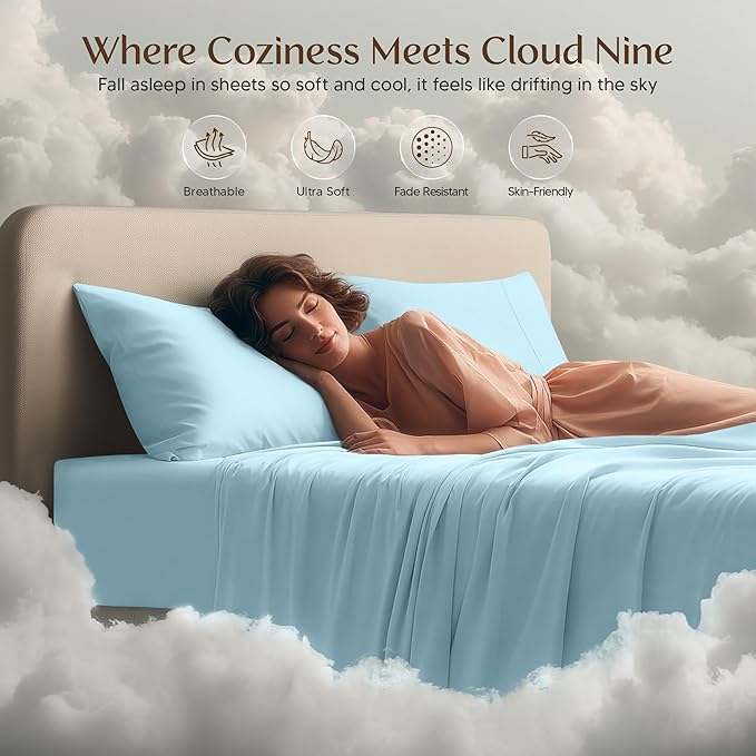 Utopia Bedding Queen Bed Sheets Set - 4 Piece Bedding - Brushed Microfiber - Shrinkage and Fade Resistant - Easy Care (Queen, Ice Blue)