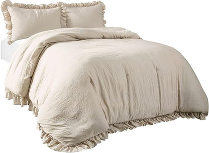 Lush Decor Reyna Ruffle Comforter Set, Full/Queen, Wheat, 3 Piece Cozy Bedding Set