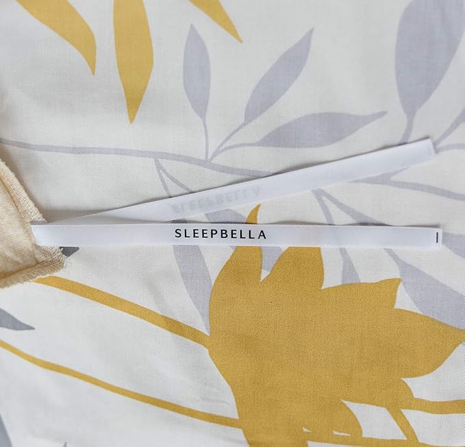 SLEEPBELLA Duvet Cover King Size, 600 Thread Count Cotton Grey Branches and Yellow Flower Reversible Comforter Cover(King, White Leaf)