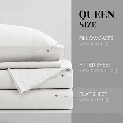 Comfort Spaces 100% Cotton Sheet Set Breathable, Lightweight, Soft with 14" Elastic Pocket Fits up to 16" Mattress, All Season Cozy Bedding, Matching Pillow Case, Cal King White 4 Piece