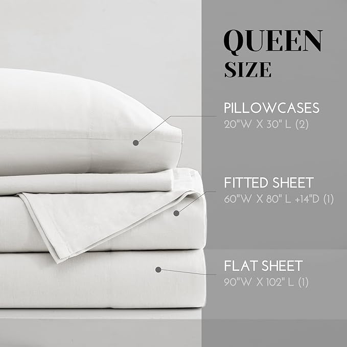 Comfort Spaces 100% Cotton Sheet Set Breathable, Lightweight, Soft with 14" Elastic Pocket Fits up to 16" Mattress, All Season Cozy Bedding, Matching Pillow Case, King White 4 Piece