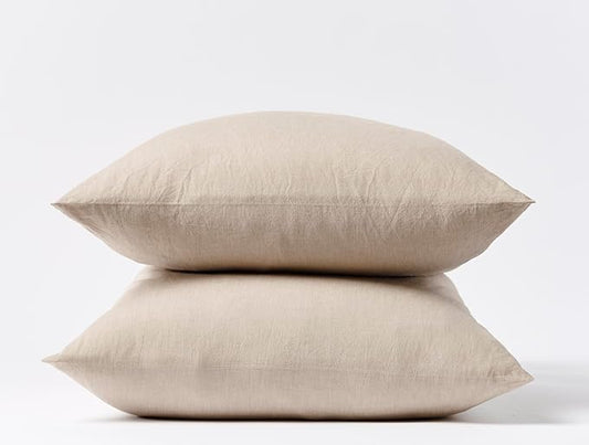 Coyuchi Crinkled Percale Pillowcase Set of 2 – 100% GOTS Certified Organic Cotton, Soft & Cool Standard Pillowcases, Breathable Medium Weight Cotton (Hazel Chambray)