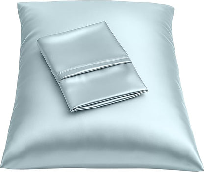 BLISSFORD Satin Pillowcase with Zipper, for Hair and Skin Care, Feels Soft and Cool Like a Silk Pillowcase, Satin Pillow Cases 2 Pack, Slik Pillow Cover, Baby Blue - Standard Size, Set of 2