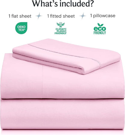 LuxClub 3 PC Twin XL Sheet Set, Deep Pockets Wrinkle Free Cooling Bed Sheets Hotel Bedding for Women, Men, Kids & Teens, Includes 1 Fitted Sheet, 1 Flat Sheet and 1 Pillowcase-Silky Soft Powder Pink