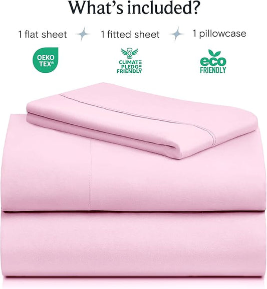 LuxClub 3 PC Twin Sheet Set, Deep Pockets Wrinkle Free Cooling Bed Sheets Hotel Bedding for Women, Men, Kids & Teens, Includes 1 Fitted Sheet, 1 Flat Sheet and 1 Pillowcase-Silky Soft Powder Pink