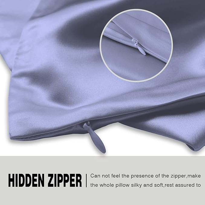 Silk Pillow Cases 2 Pack Soft Breathable and Sliky King Size Pillow Cases Set of 2,Natural Mulberry Silk Pillowcase Set of 2 for Hair and Skin with Hidden Zipper (Grayish Blue,20"X 36",2pcs)