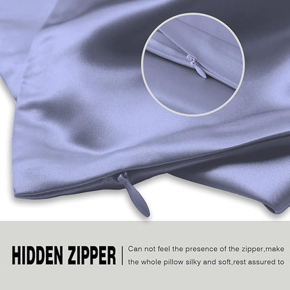 Natural Mulberry Silk Pillowcase for Hair and Skin Queen Size 20"X30" Pillow Case with Hidden Zipper Soft Breathable Smooth Cooling Silk Pillow Covers for Sleeping (Grayish Blue,Queen,1Pcs)