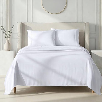 California Design Den White Queen Sheet Set Deep Pocket - 1000 Thread Count Sateen, Thick and Natural 100% Cotton Bedsheets, Durable Bedding Set - White