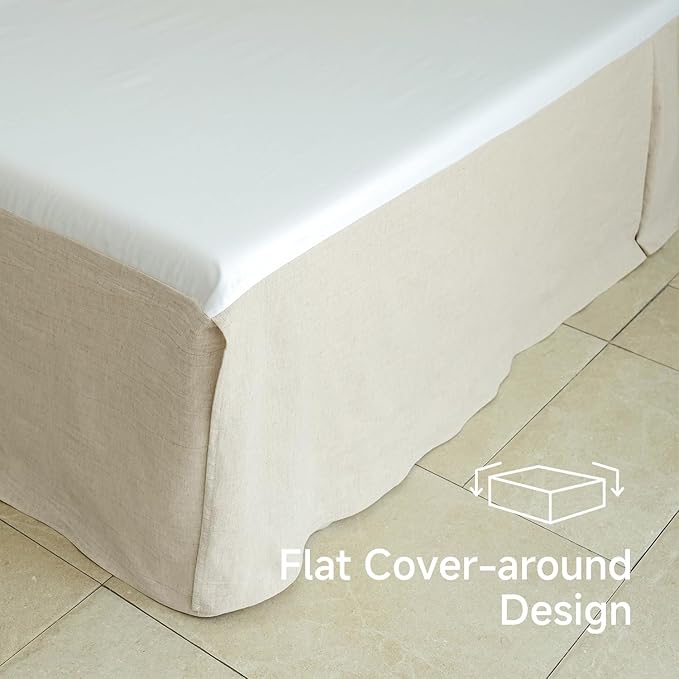 Simple&Opulence French Linen Bed Skirt with Classic 14 inch Drop Dust Ruffle, Tailored Draped Premium Natural Flax Cotton Blend Basic Dust Easy Fit Breathable Farmhouse Bedding (Twin, Basic Linen)