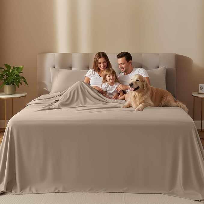 Utopia Bedding King Size Sheet Set – 4 Piece Bed Sheets, Soft and Breathable Microfiber, Includes 1 Fitted Sheet, 1 Flat Sheet and 2 Pillowcases – Oeko Tex (Beige)
