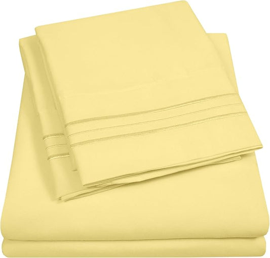 1500 Supreme Collection Full Sheet Sets Pale Yellow - Luxury Hotel Bed Sheets and Pillowcase Set for Full Mattress - Extra Soft, Elastic Corner Straps, Deep Pocket Sheets, Full Pale Yellow