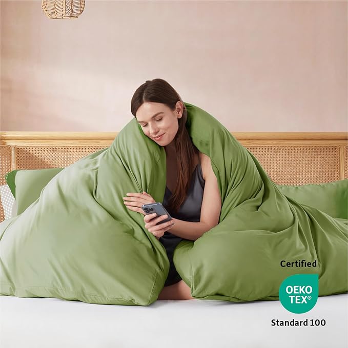 Nestl Calla Green California King Duvet Cover Sets - Soft Double Brushed Cal King Duvet Cover, 3 Piece, with Button Closure, 1 Duvet Cover 104x98 inches and 2 Pillow Shams