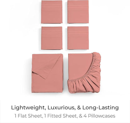 Mellanni California King Sheet Set - 6-Piece Iconic Collection Bedding, (Including 4 Pillowcases), 16-Inch Deep Pocket, Easy Care, Extra Soft, Cooling Sheets, Brushed Microfiber - Coral