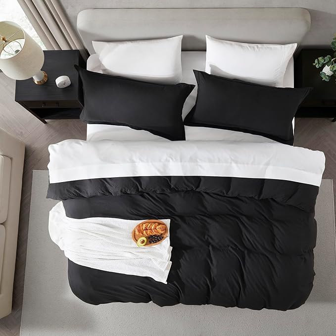 Nestl Black Duvet Cover Full Size - Soft Prewashed Full Size Duvet Cover Set, 3 Piece, with Zipper Closure, 1 Duvet Cover 80x90 inches and 2 Pillow Shams - No Comforter