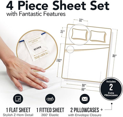 TEXAS LINEN CO. 100% Egyptian Cotton Queen Sheets Set - Luxury 1500 Thread Count Egyptian Cotton Sheets Queen Size Bed Set, 17" Deep Pocket, Soft, Cooling Sateen Hotel Quality Bedding Set - Teal