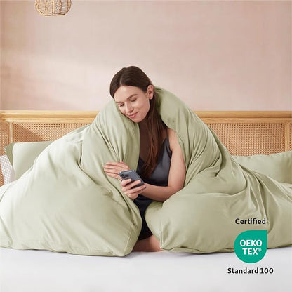 Nestl Twin Duvet Cover Set - Double Brushed Sage Green Soft Twin / Twin XL Duvet Cover 2 Piece with Button Closure, 1 Twin Size Duvet Cover 68x90 inches and 1 Pillow Sham