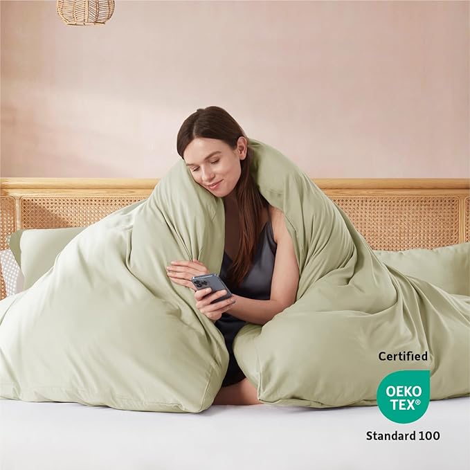 Nestl Light Sage California King Duvet Cover Sets - Soft Double Brushed Cal King Duvet Cover, 3 Piece, with Button Closure, 1 Duvet Cover 104x98 inches and 2 Pillow Shams