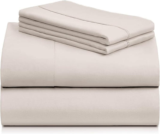 LuxClub 4 PC Sheet Set Bed Sheets Deep Pockets 18" Eco Friendly Wrinkle Free Cooling Machine Washable Hotel Bedding Silky Soft - Linen Queen