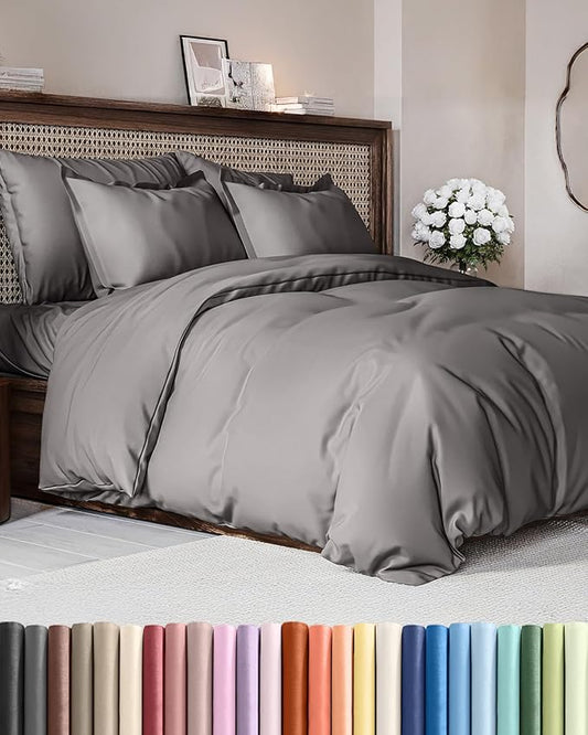 Duvet Cover Full Size Set - Extra Soft Full Duvet Cover 80" x 90" with 2 Pillow Shams - Hotel Luxury, Easy Care & Fade Free w/ Zipper Closures & Ties - All Season, Comfy, Cozy & Breathable (Dark Grey)