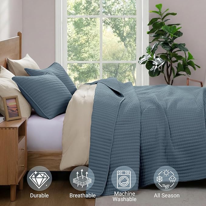 WRENSONGE Twin Quilt-2 Pieces Lightweight Bedspreads Oxford Blue Twin Quilt Bedding Set for All Seasons, Soft Summer Coverlet Suitable for Bed, Couch, Quilt Blanket