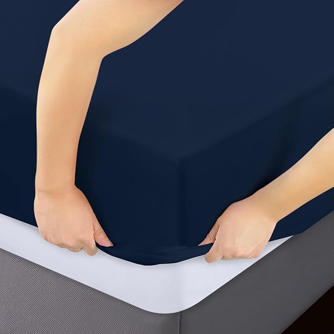 Utopia Bedding Twin Fitted Sheets - Bulk Pack of 2 Bottom Sheets - Soft Brushed Microfiber - Deep Pockets - Shrinkage & Fade Resistant - Easy Care (Twin, Navy)