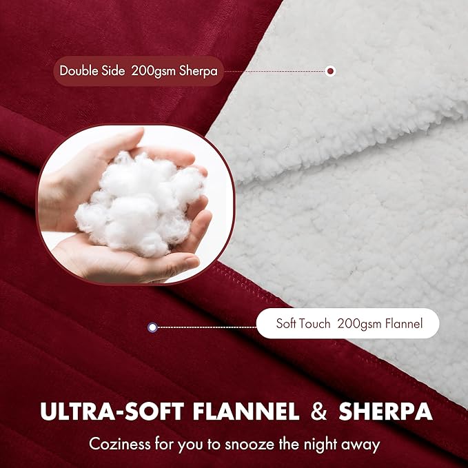 Electric Blanket Full Size 72" x 84" - Fluffy Ultra Soft Flannel Full Electric Blanket with 6 Heating Levels & 10 Hours Adjustable Timer, Fast Heating and Washable Blanket for Office (Red)