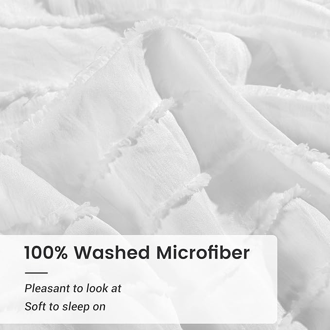 NEXHOME PRO Duvet Cover Full,White 3 Pieces Boho Tufted Duvet Cover Set, Soft and Lightweight 100% Washed Microfiber Comforter Cover Set for All Season(White Full, 80 x 90)-No Comforter