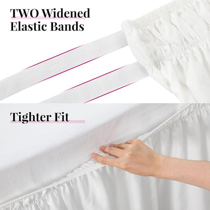 RIMELA Dorm Bed Skirt Twin XL 18 Inch Drop, Extra Long Wrap Around Elastic Bed Skirts Easy to Put On Twin Size Dust Ruffle, White Bedskirt for Adjustable Bed Base Solid Silky Fabric Machine Washable