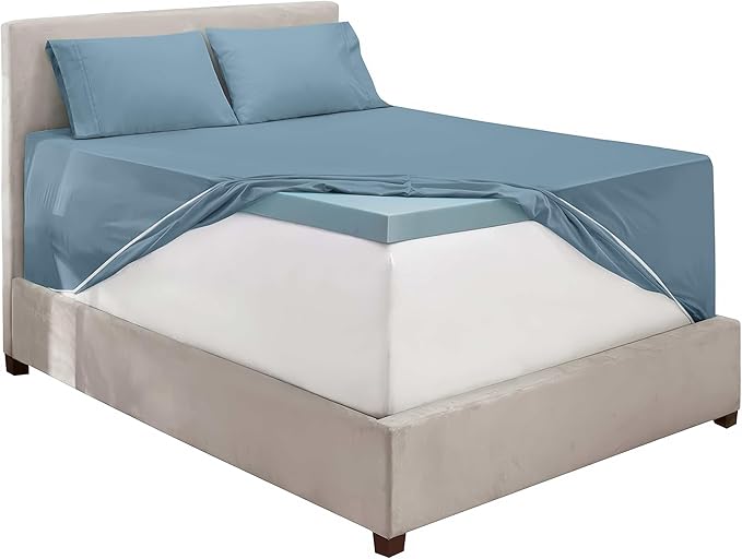 Nestl Full Size Sheet Set, 4 Piece Extra Deep Pocket (18-24 inches), Microfiber, Hotel Luxury, Soft, Breathable, Wrinkle-Free, Easy to Care, Stone Blue
