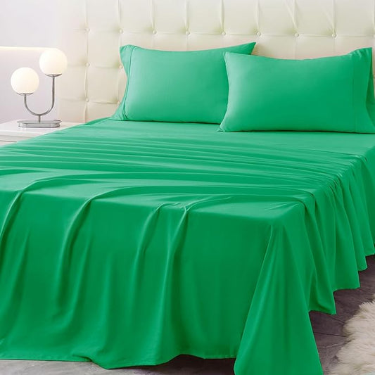 Queen Size Bed Sheet Set - 4 Piece Soft Microfiber Sheets with Deep Pockets, Cooling Technology, and Wrinkle-Free Pillowcase. Hotel-Quality, Durable Bedding, Mint Green