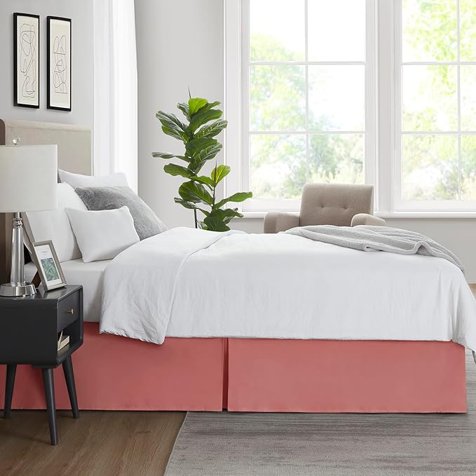 Nestl Pink Clay Twin Bed Skirt - Twin Size Bed Skirt 14 Inch Drop - Brushed Microfiber Bed Skirts - Hotel Quality Pleated Bed Skirt - Shrinkage & Fade Resistant