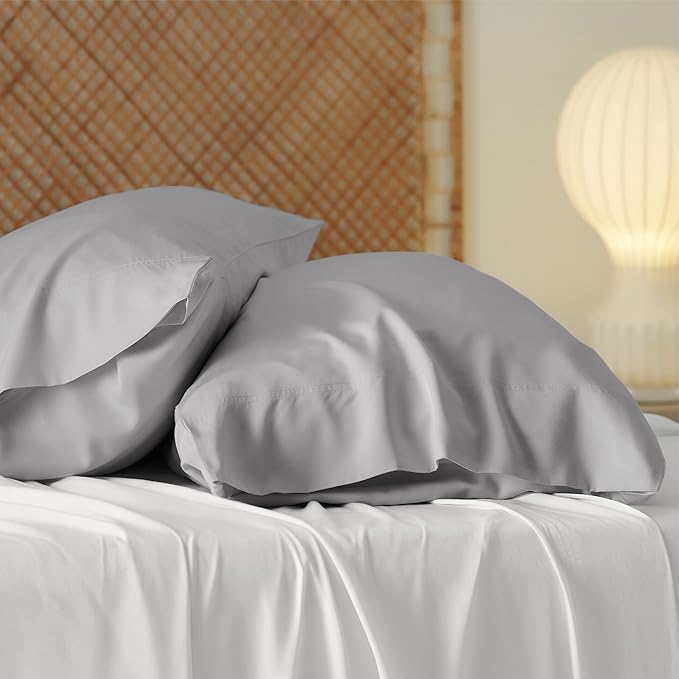 Bedsure King Size Pillow Cases Set of 2, Cooling Pillow Cases King, Rayon Derived from Bamboo Light Grey Pillowcases, PureWoven Silky Soft Bedding Pillow Covers with Envelope Closure, 20x36 Inches